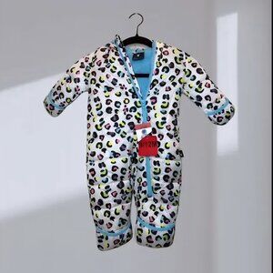 NWT Spyder Baby Puffer Coat – White Leopard -Sherpa Lined Jacket (Size 9–12M)